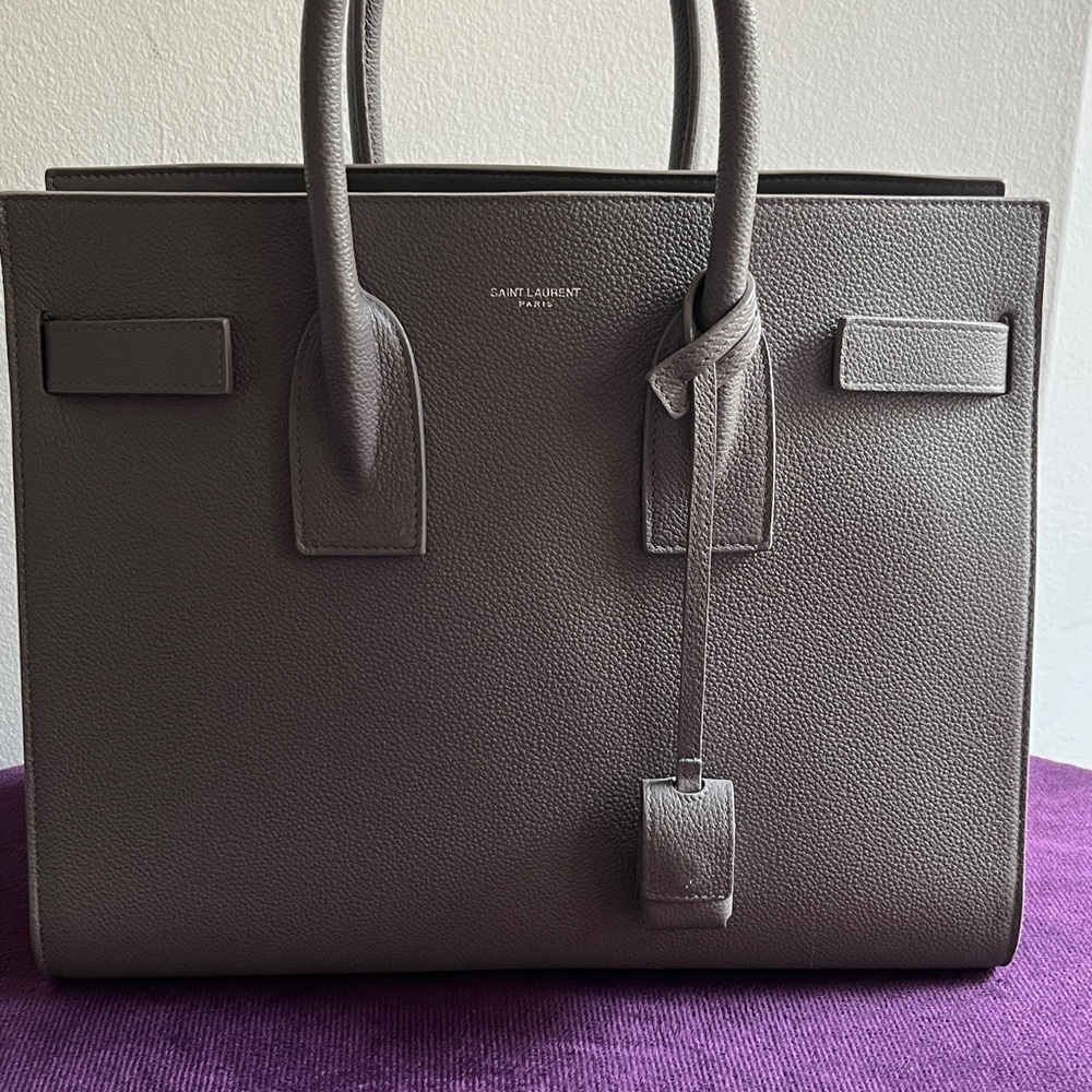 Saint Laurent Gray Leather Sac de Jour Bag Medium